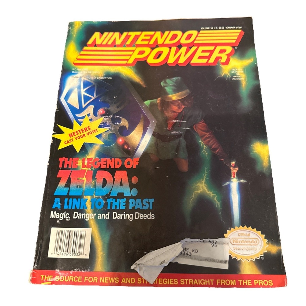 Nintendo Power 1992 Magazine 34 March NES era, Legend of Zelda Link, with Poster